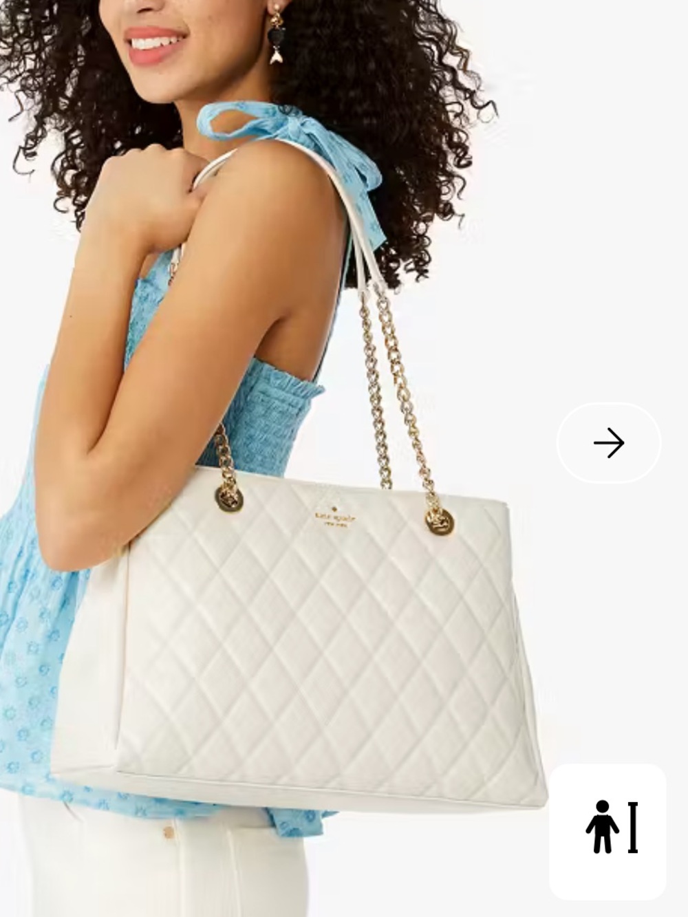 kate spade White Quilted Leather Tote with Gold Chain Handles
